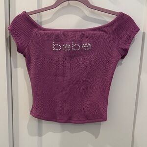 Bebe Magenta Crop Top with Rhinestone Logo
